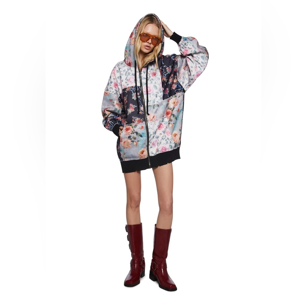 Current Mood Late Riser Floral Patchwork Hoodie S… - image 2
